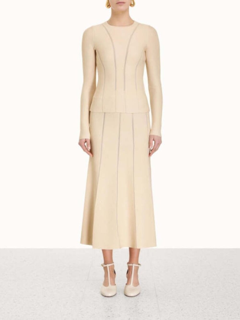NWT Zimmermann Luminosity Cream Pointelle Knit Midi Skirt US 2P 0P